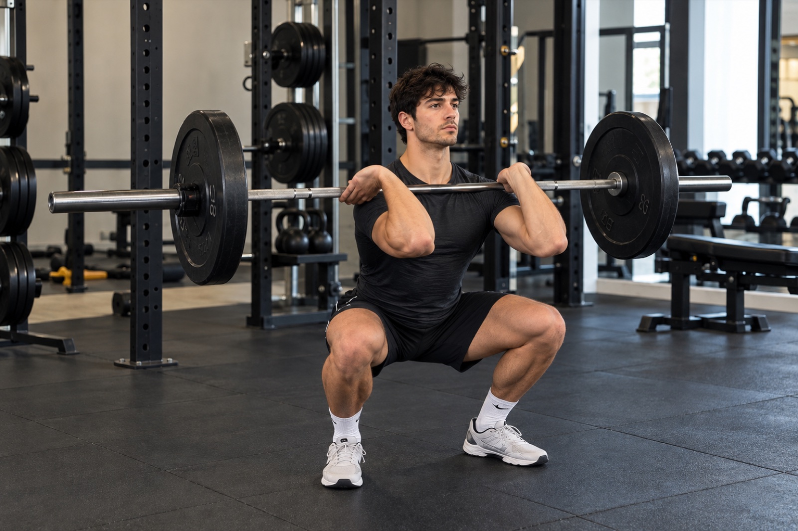 Front squat — esecuzione corretta, vista laterale