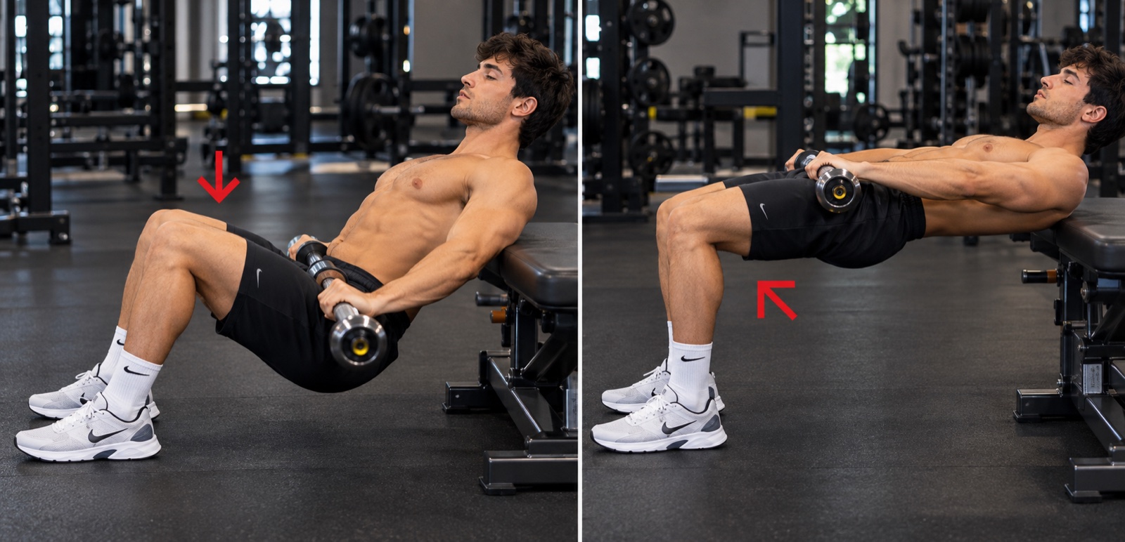 Hip thrust — esecuzione corretta, vista laterale