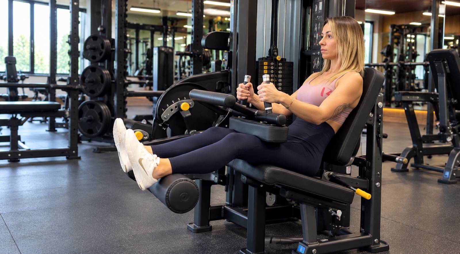 Leg extension — esecuzione corretta, vista laterale