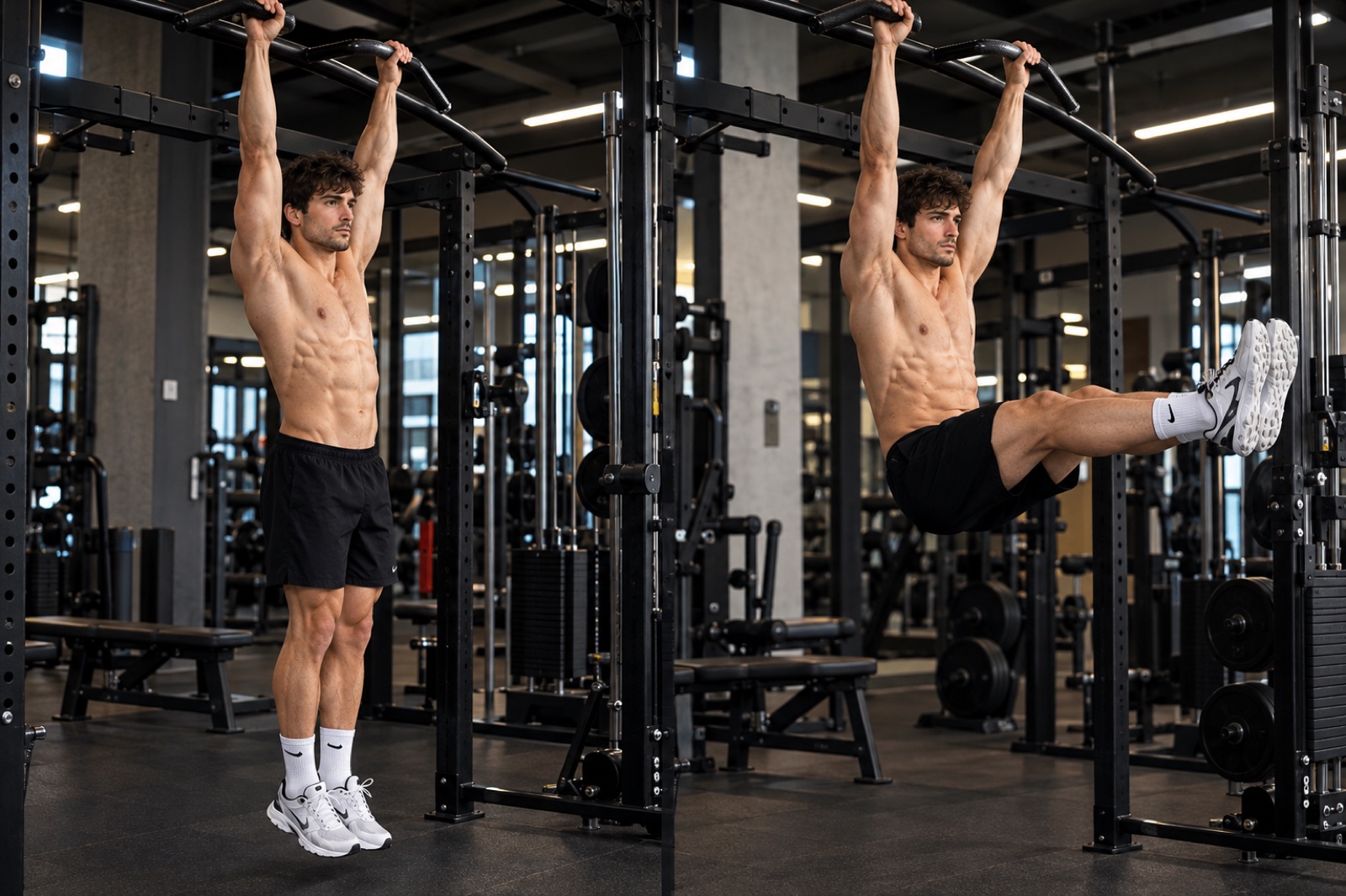 Leg raise — esecuzione corretta, vista laterale