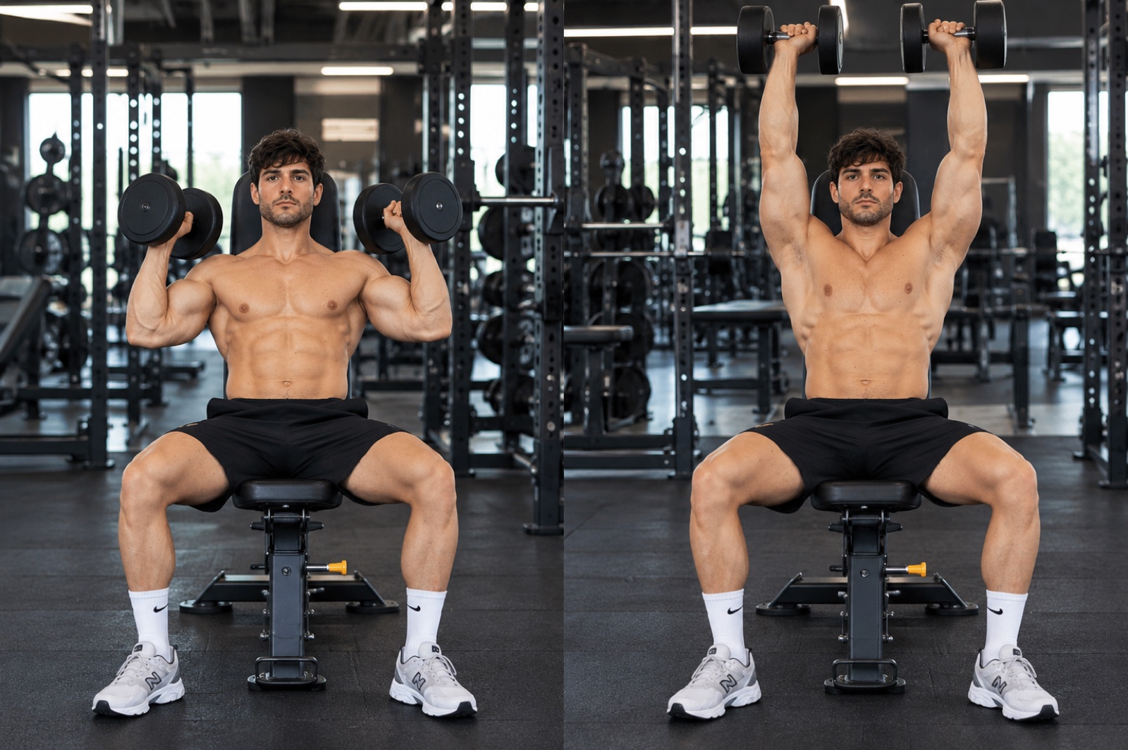 Shoulder press — esecuzione corretta, vista laterale